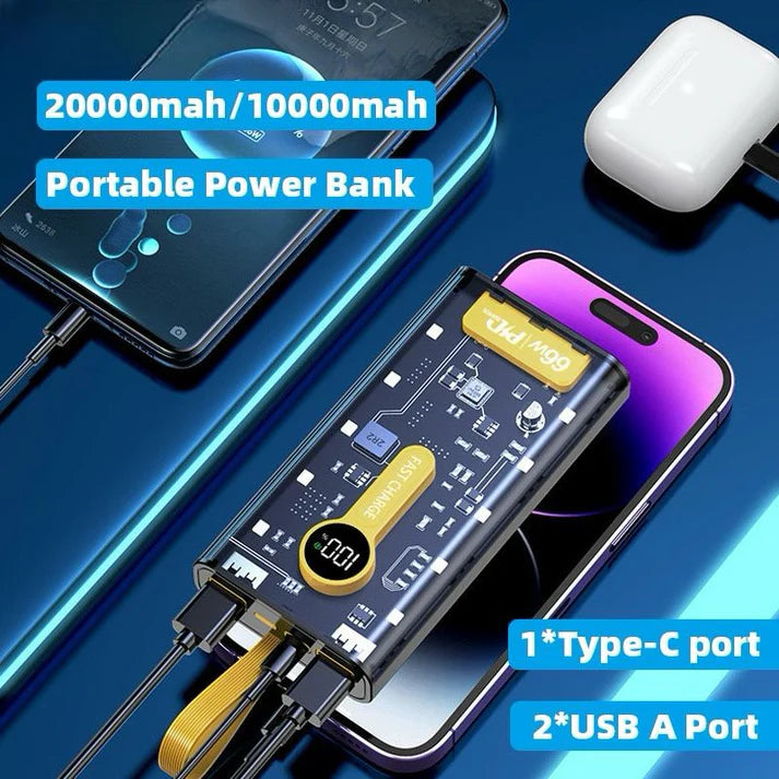 Transparent Power Bank with 66W Battery 20,000 MAH